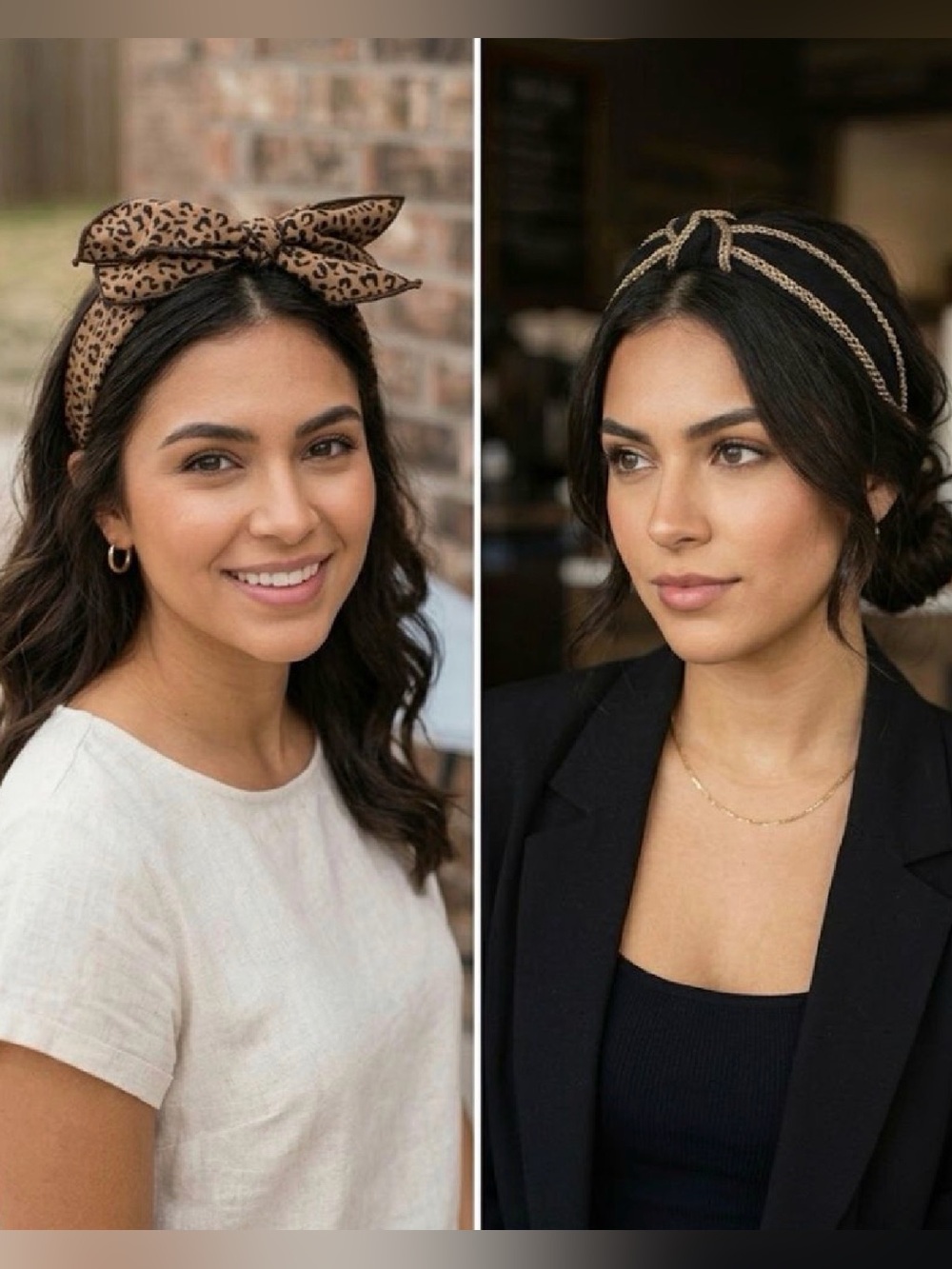 2 pc headband set leopard bow and metallic gold braided hair accessories bundle